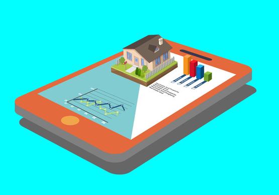 real estate chart with 3d illustration on touchpad