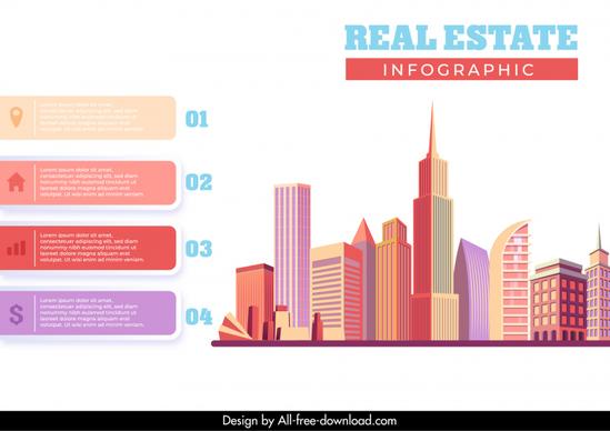 real estate infographic design elements skyscrapers sketch