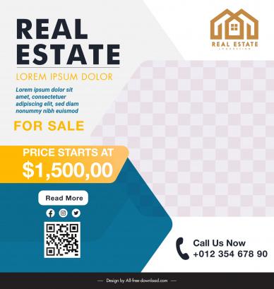 real estate sale banner template flat checkered geometry layout