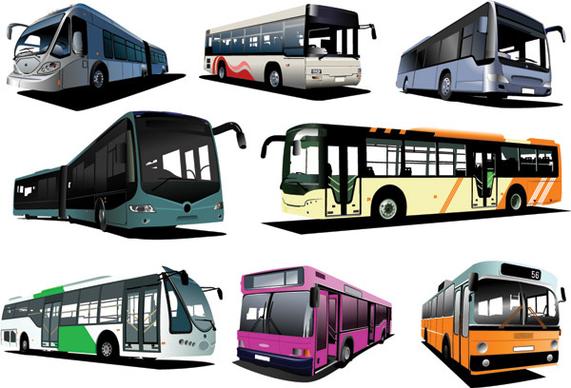 realistic buses urban vector set