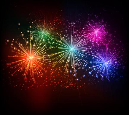 realistic fireworks colored background vector graphics