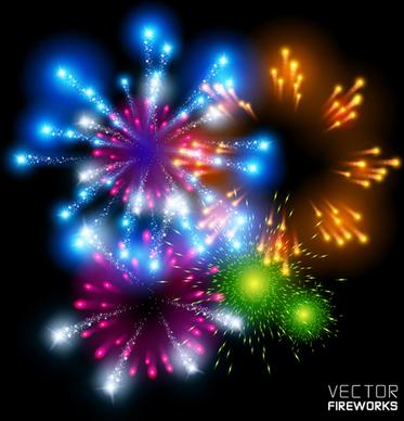 realistic fireworks colored background vector graphics