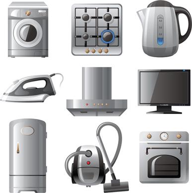 realistic household appliances vector illustration