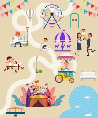 recreational park layout background colored cartoon design