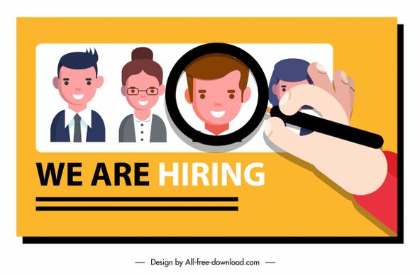 recruitment background personnel avatar magnifier sketch cartoon characters