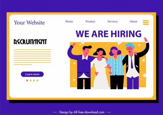 recruitment webpage template cartoon characters sketch colorful flat