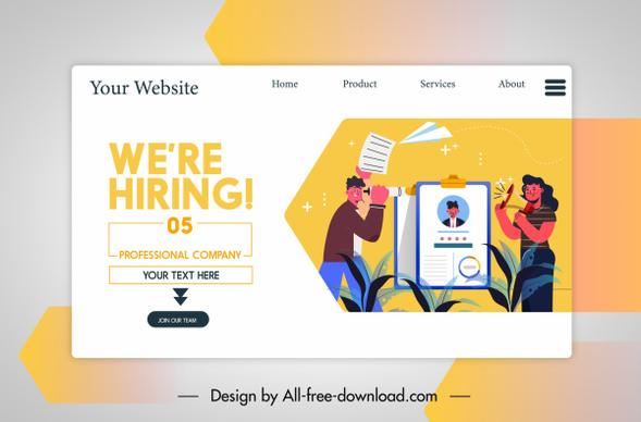 recruitment website template colorful cartoon characters sketch