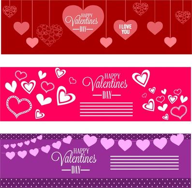 red and violet valentine banners collection hearts decoration
