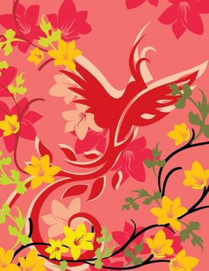 red background phoenix pattern vector
