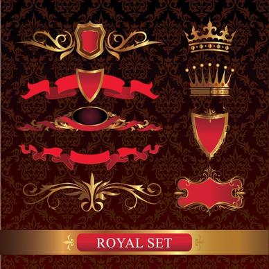 royal design elements goden ribbon shield crown icons