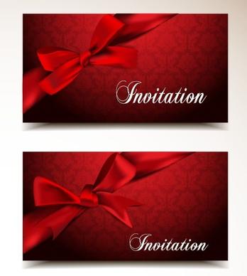 red bow and red background invitation cards vector