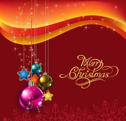 Red Christmas Background with Christmas Balls Vector Illustration