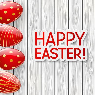 red easter egg with wood background vector