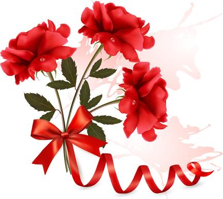 red flower with ribbon design vector