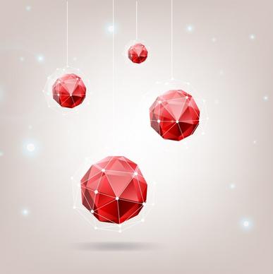 red gems background 3d polygonal decoration hanging objects