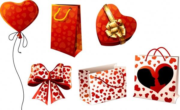 gift design elements heart shapes knot bags sketch