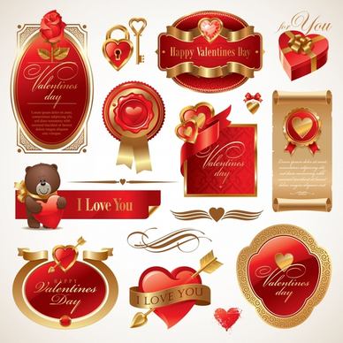 valentines design elements elegant modern golden red decor