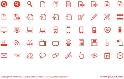 red outline web icons