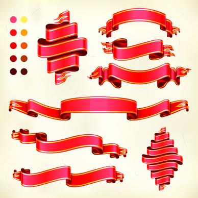 red ribbon banners set vector