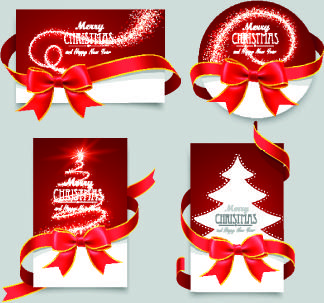 red ribbon christmas cards design vector