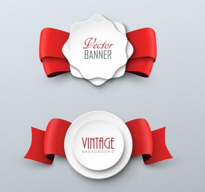 red ribbon with white paper labels vector