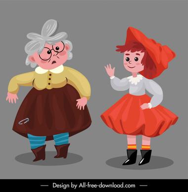 red riding hood icons cartoon characters sketch