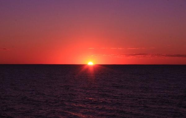 red sunset on washington island wisconsin
