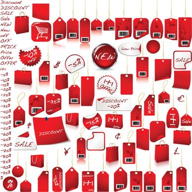 red tags stickers discount vector set