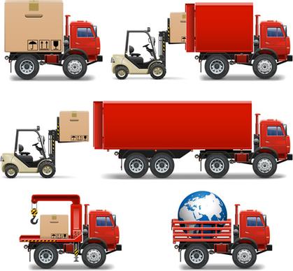 red truck with forklift vector set