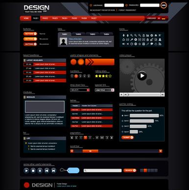 red with black website template vector design