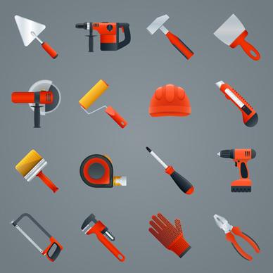 red working tools icons vectors
