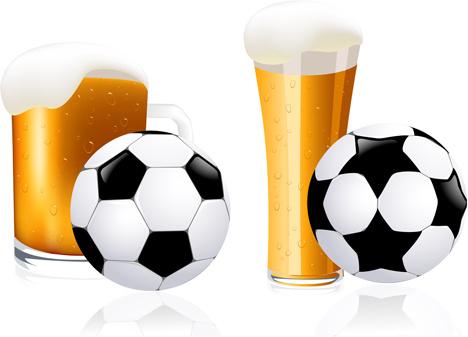 refreshing beer with football vector