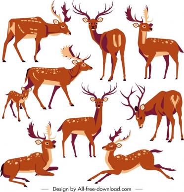 reindeer icons collection cute cartoon characters sketch