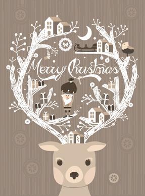 reindeer with santa claus vector background