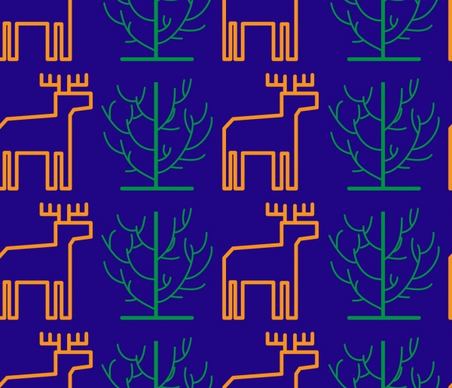 reindeers trees pattern outline colored repeating style