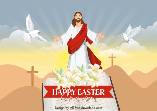 religious easter background template cartoon jesus doves 