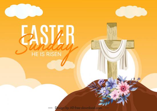 religious easter background template holy cross flowers decor