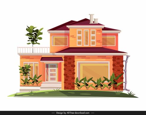 residential house template colored modern sketch
