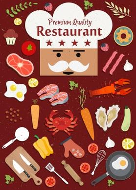 restaurant advertising cook face food utensils icons decor
