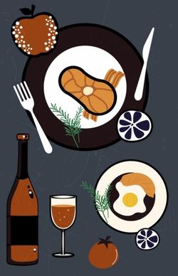 restaurant background food kitchenware icons flat design