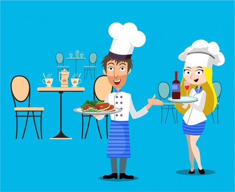 restaurant concept design with waiter and waitress