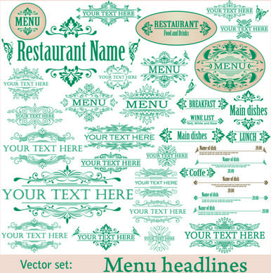 restaurant decor elements vector set