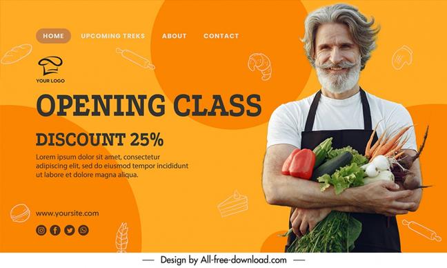 restaurant discount landing page template happy chef holding vegetables
