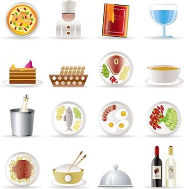 restaurant icons shiny modern colored symbols sketch