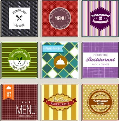 restaurant label sets colorful classical flat shapes