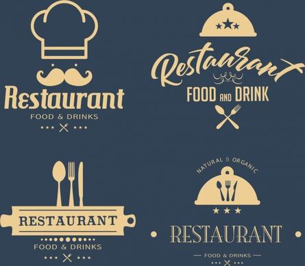 restaurant logotypes classical flat design utensils texs decor