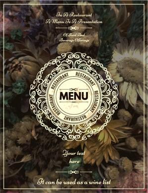 restaurant menu cover blurs flower vector