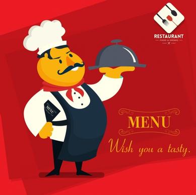 restaurant menu cover template male cook cartoon character