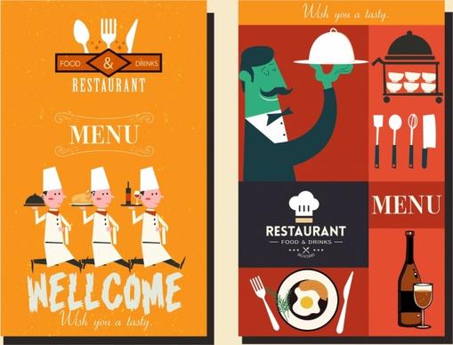 restaurant menu cover templates cartoon characters classical design