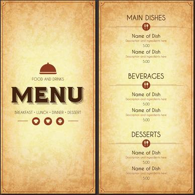 restaurant menu cover with list vector set